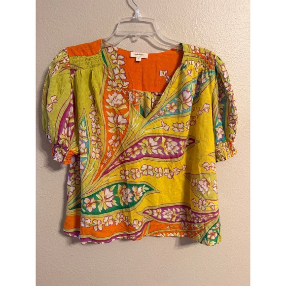 Haute Hippie Style Tops - Haute Hippie Style Womens Yellow Orange Paisley Floral Smocked Puff Sleeve Top M